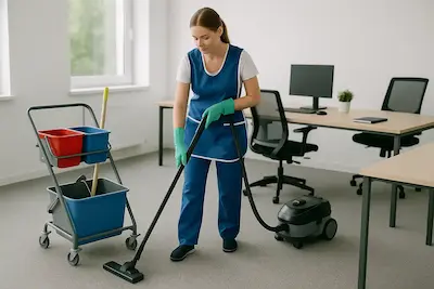 Mitarbeiterin bei der Unterhaltsreinigung im Büro